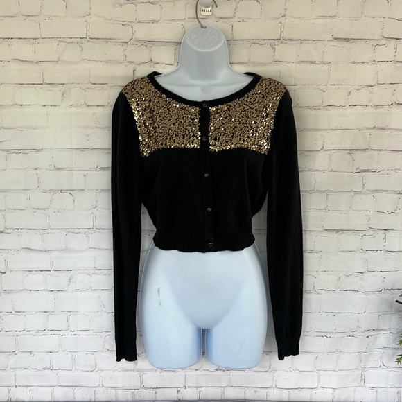 Princess Vera Wang sequin black long sleeve crop top size medium - Picture 1 of 7